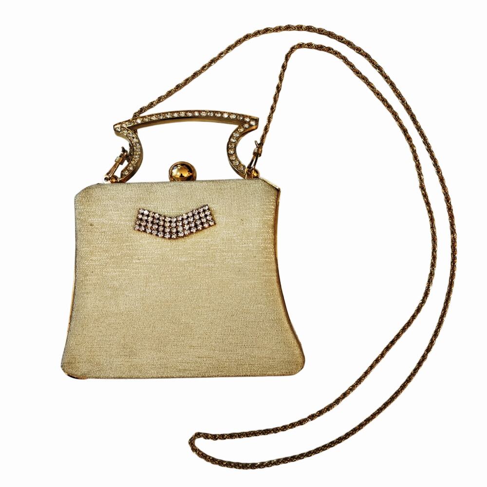 Vintage Gold Rhinestone Cocktail Crossbody Bag